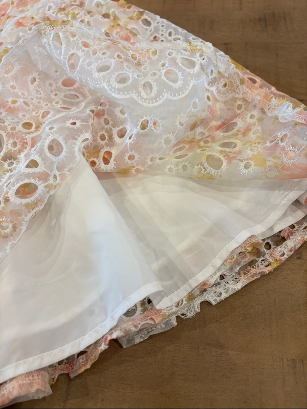 Altar'd State White Eyelet Mini Dress with Pastel Floral - Picture 6 of 9